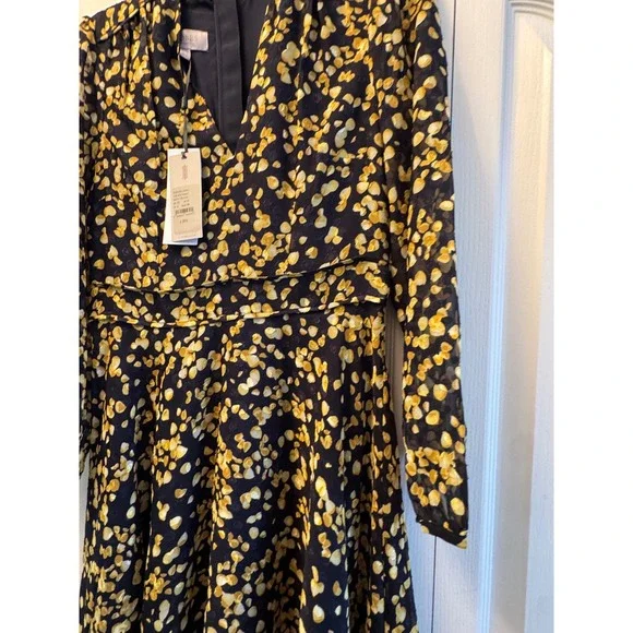 Hobbs London Aurora Dress Navy Yellow Petal Print Midi Recycled Polyester 6 NEW - Picture 6 of 10